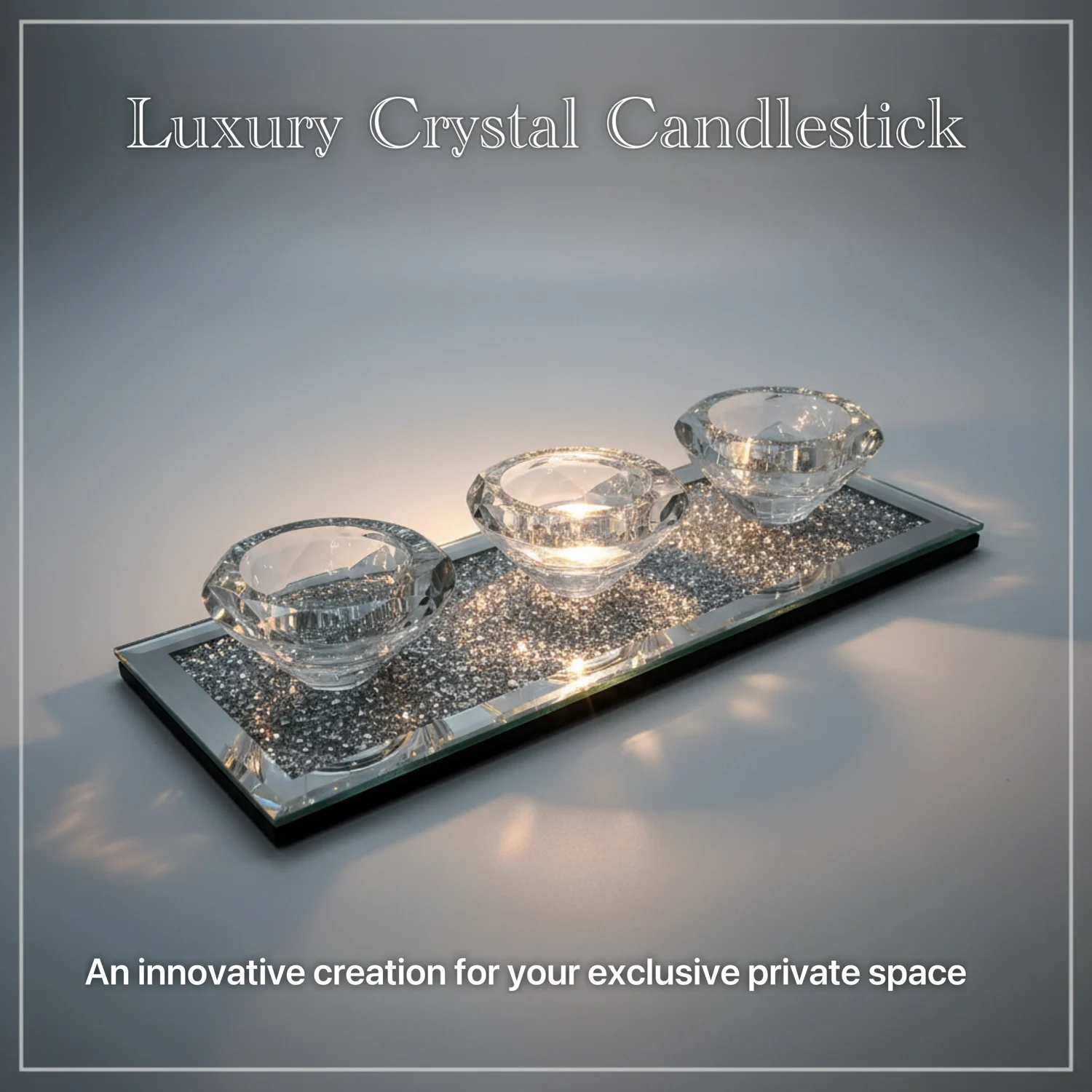 Crushed Diamond Mirrored Candle Holder Set With 3 Clear Glass Crystal Tealight Cups,… — image 7