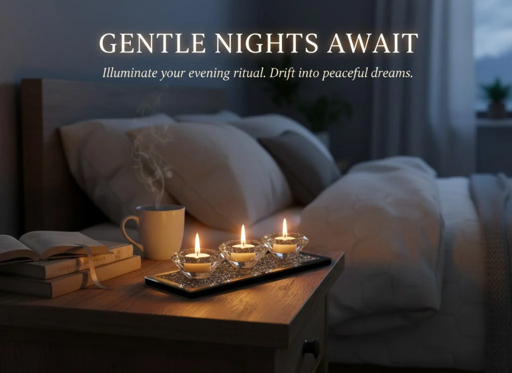 Crushed Diamond Mirrored Candle Holder Set With 3 Clear Glass Crystal Tealight Cups,… — image 4