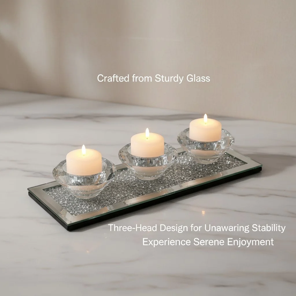 Crushed Diamond Mirrored Candle Holder Set With 3 Clear Glass Crystal Tealight Cups,… — image 3