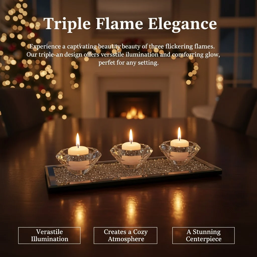 Crushed Diamond Mirrored Candle Holder Set With 3 Clear Glass Crystal Tealight Cups,… — image 6