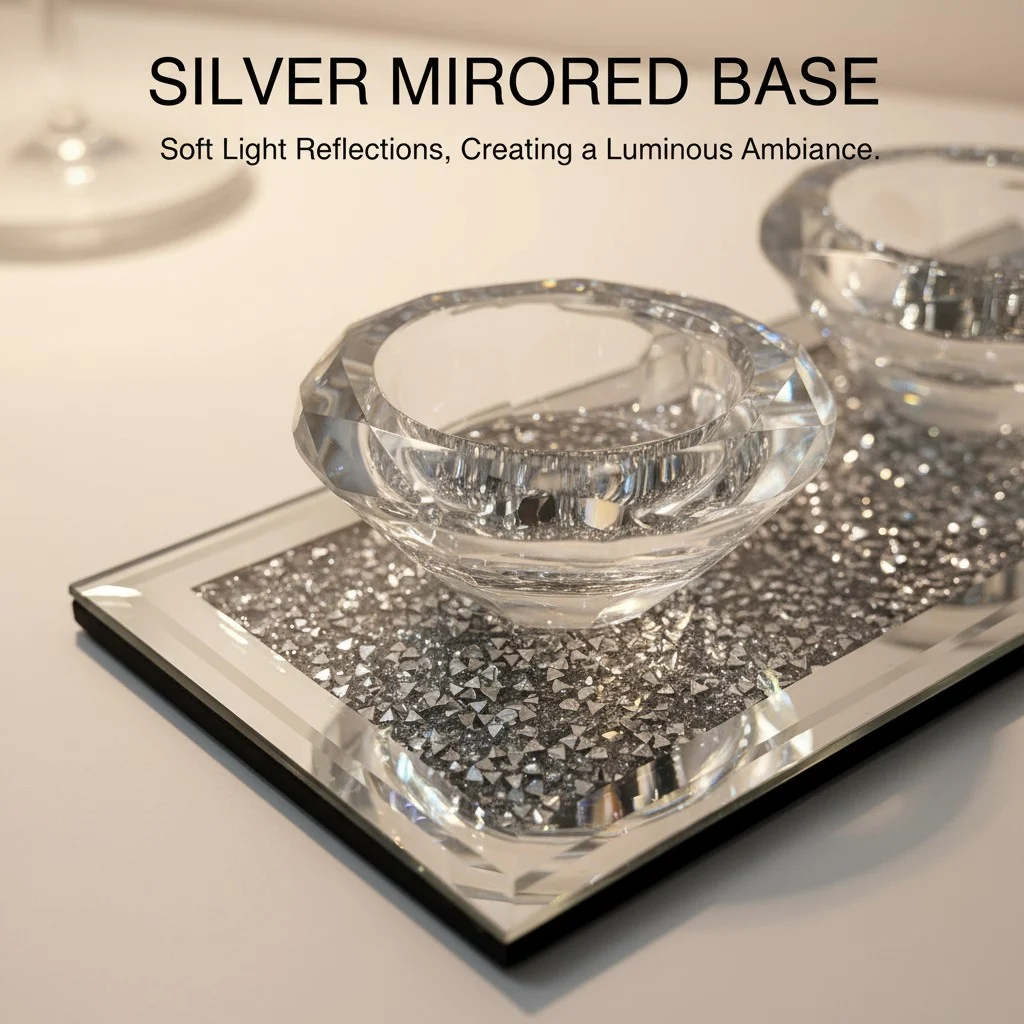 Crushed Diamond Mirrored Candle Holder Set With 3 Clear Glass Crystal Tealight Cups,… — image 2