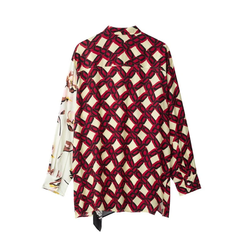 Cuban Style Contrast Color Floral Vintage Asymmetrical Shirt — image 4