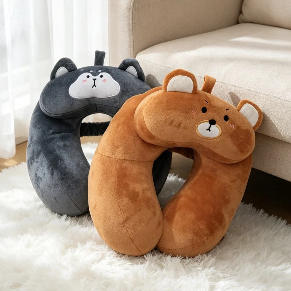 Cute Bear Husky U Shaped Travel Neck Pillow, Cartoon Animal Plush Cervical Pillow For… — image 6