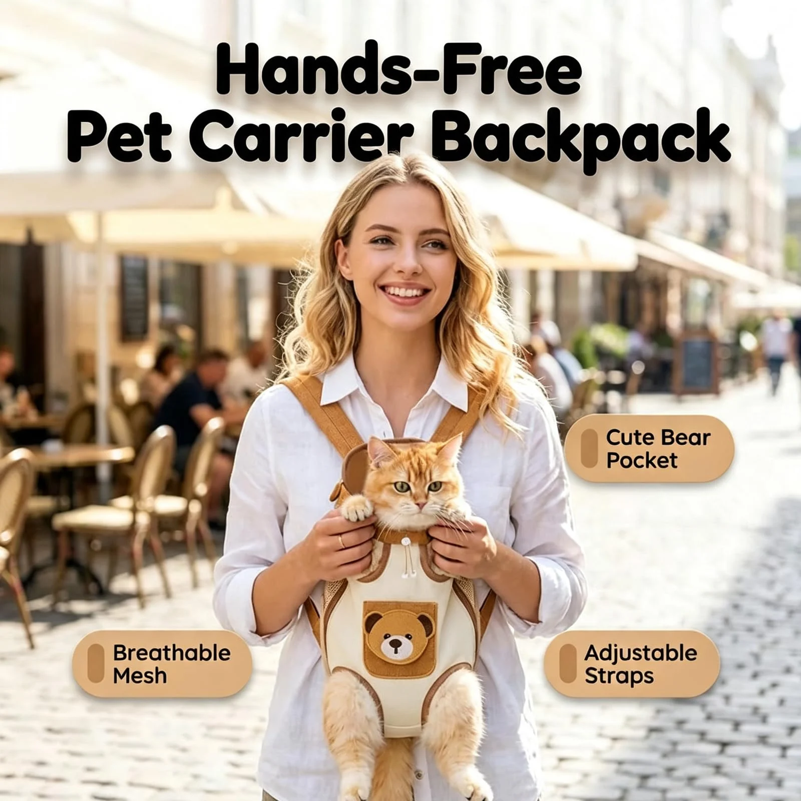Cute Bear Pet Front Carrier Backpack, Hands Free Chest Carry Bag For Small Dogs Cats,… — image 3
