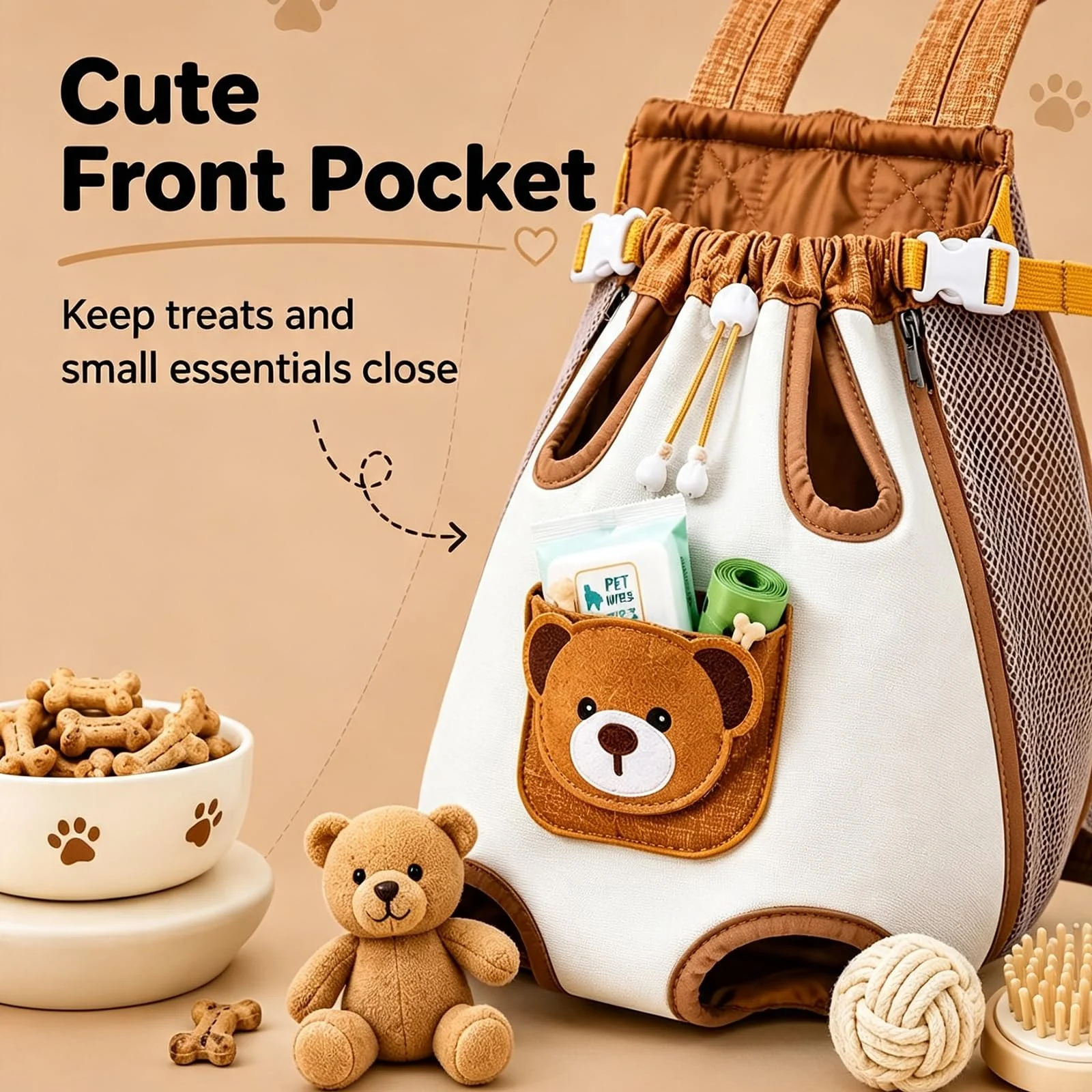 Cute Bear Pet Front Carrier Backpack, Hands Free Chest Carry Bag For Small Dogs Cats,… — image 7