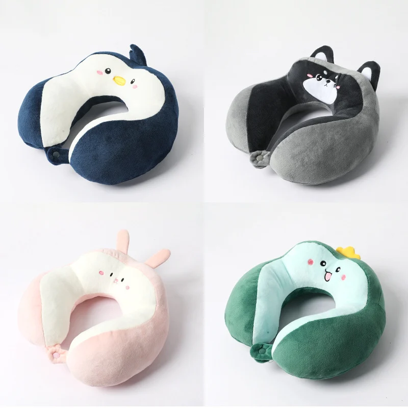 Cute Cartoon Animal Travel Neck Pillow, Soft Plush U Shape Support Pillow With Snap Button — image 2