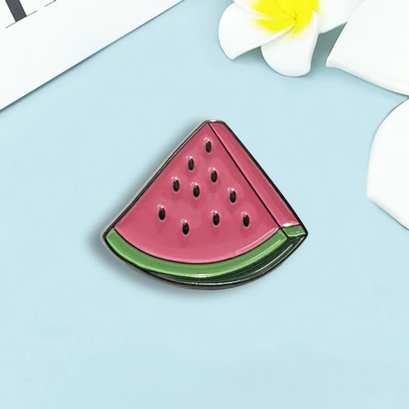 Cute Cartoon Watermelon Fruit Shaped Baked Finish Brooch — image 4