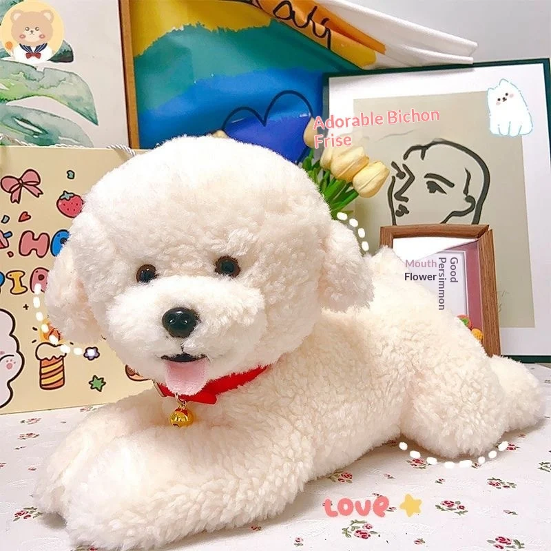 Cute Realistic Bichon Frise Doll White Dog Sleeping Hugging Pillow — image 3
