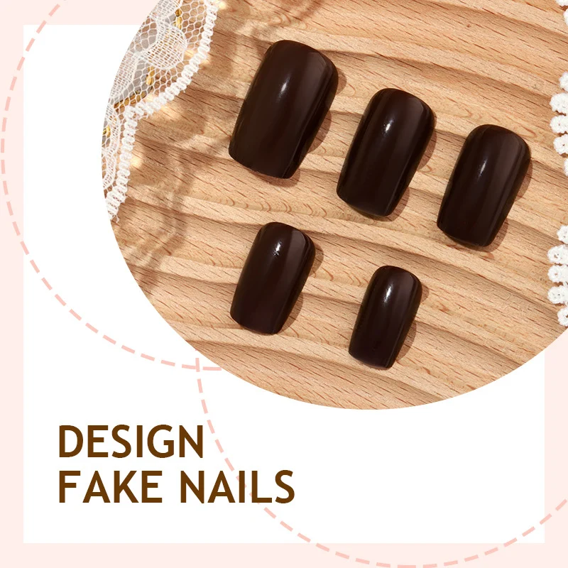 Dark Brown Handmade Wearable Nails Short Style Nail Tips — image 2
