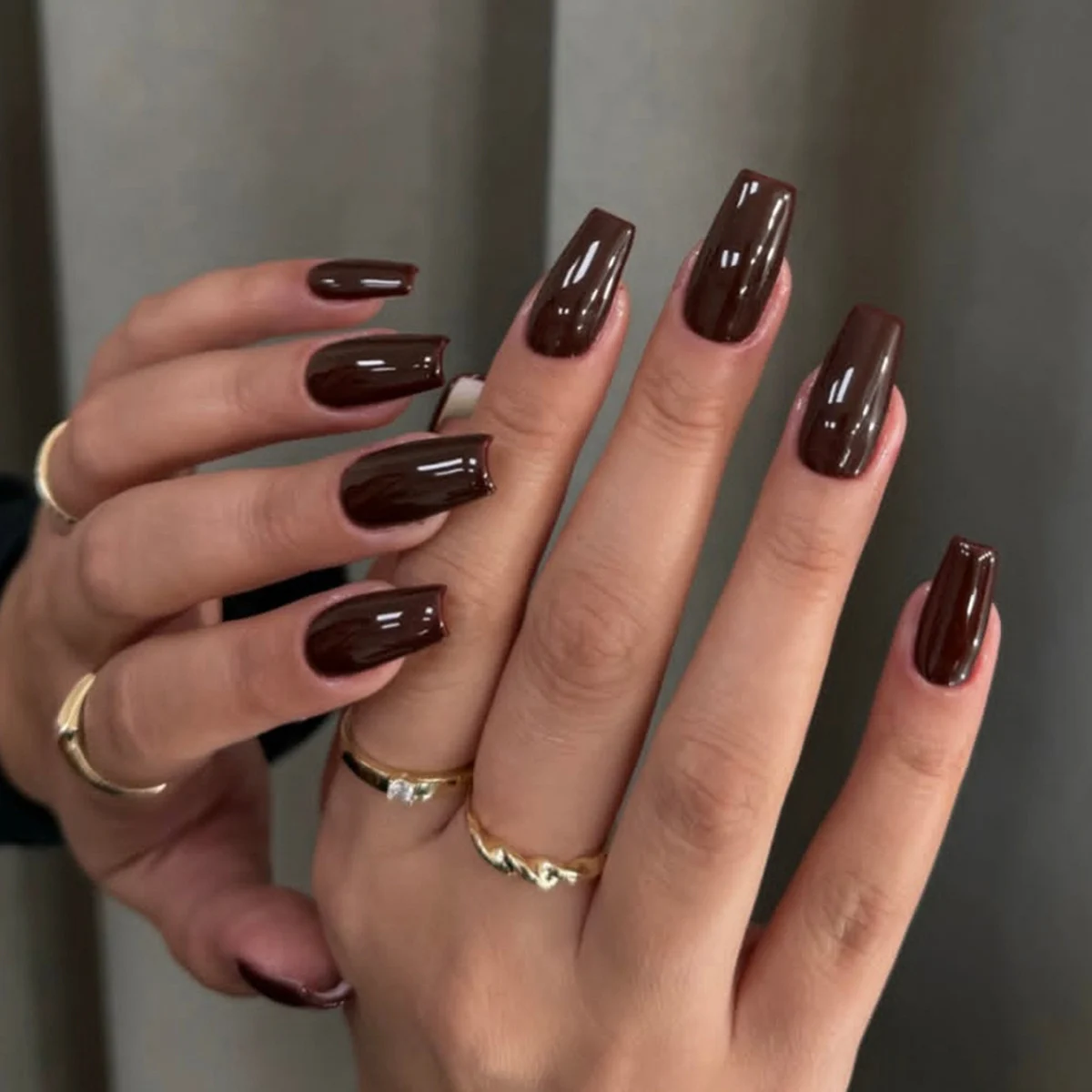 Dark Brown Handmade Wearable Nails Short Style Nail Tips — image 4