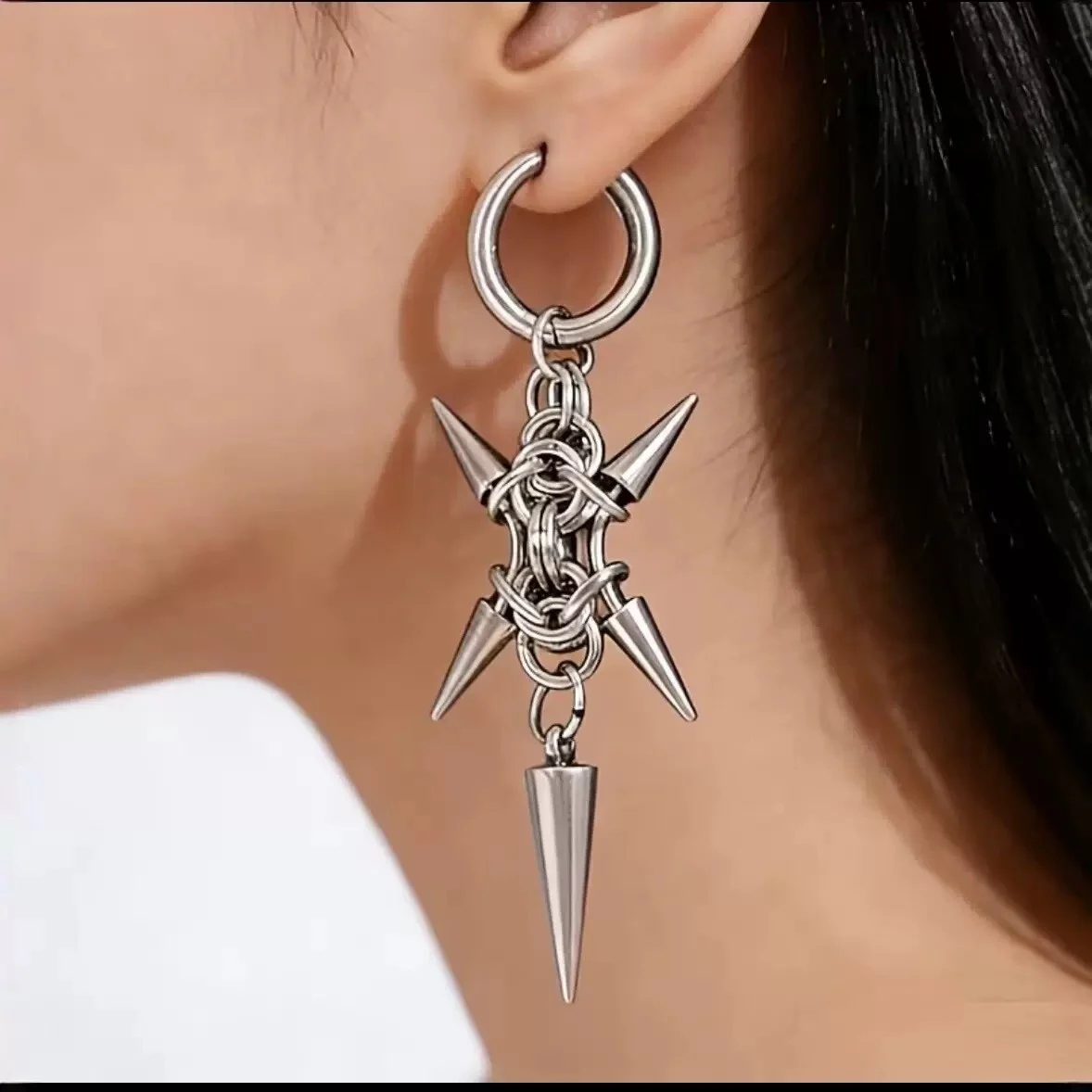 Dark Punk Style Studded Spike Earrings - Gothic Metal Stud Hoops For Men Women… — image 3