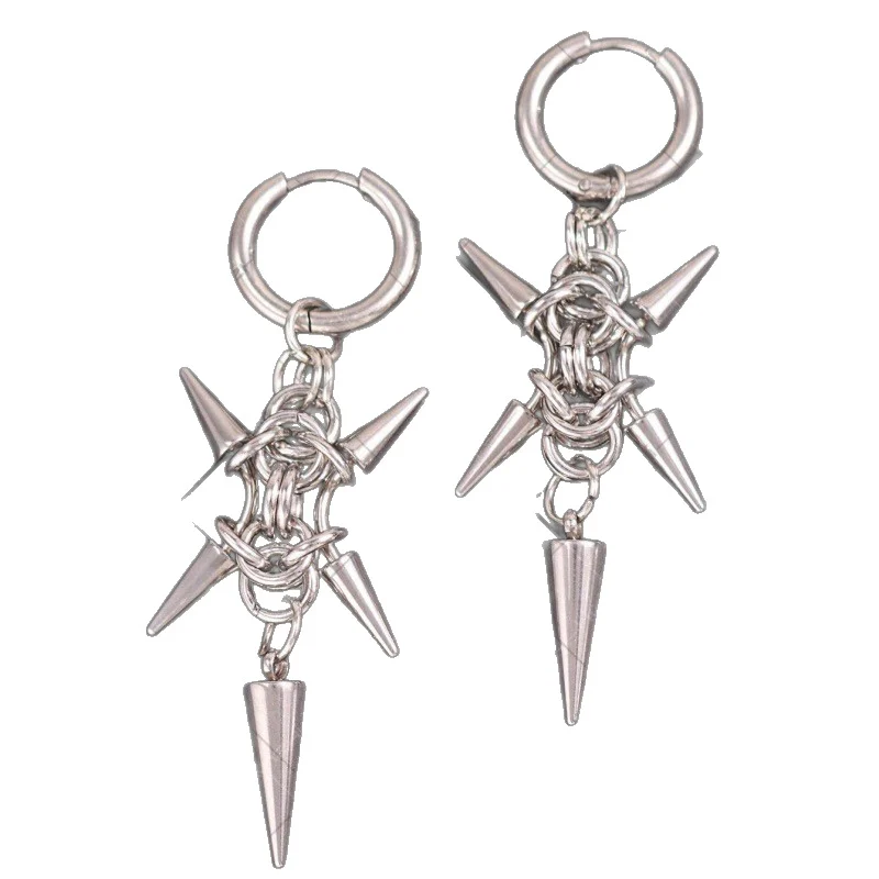 Dark Punk Style Studded Spike Earrings - Gothic Metal Stud Hoops For Men Women… — image 2
