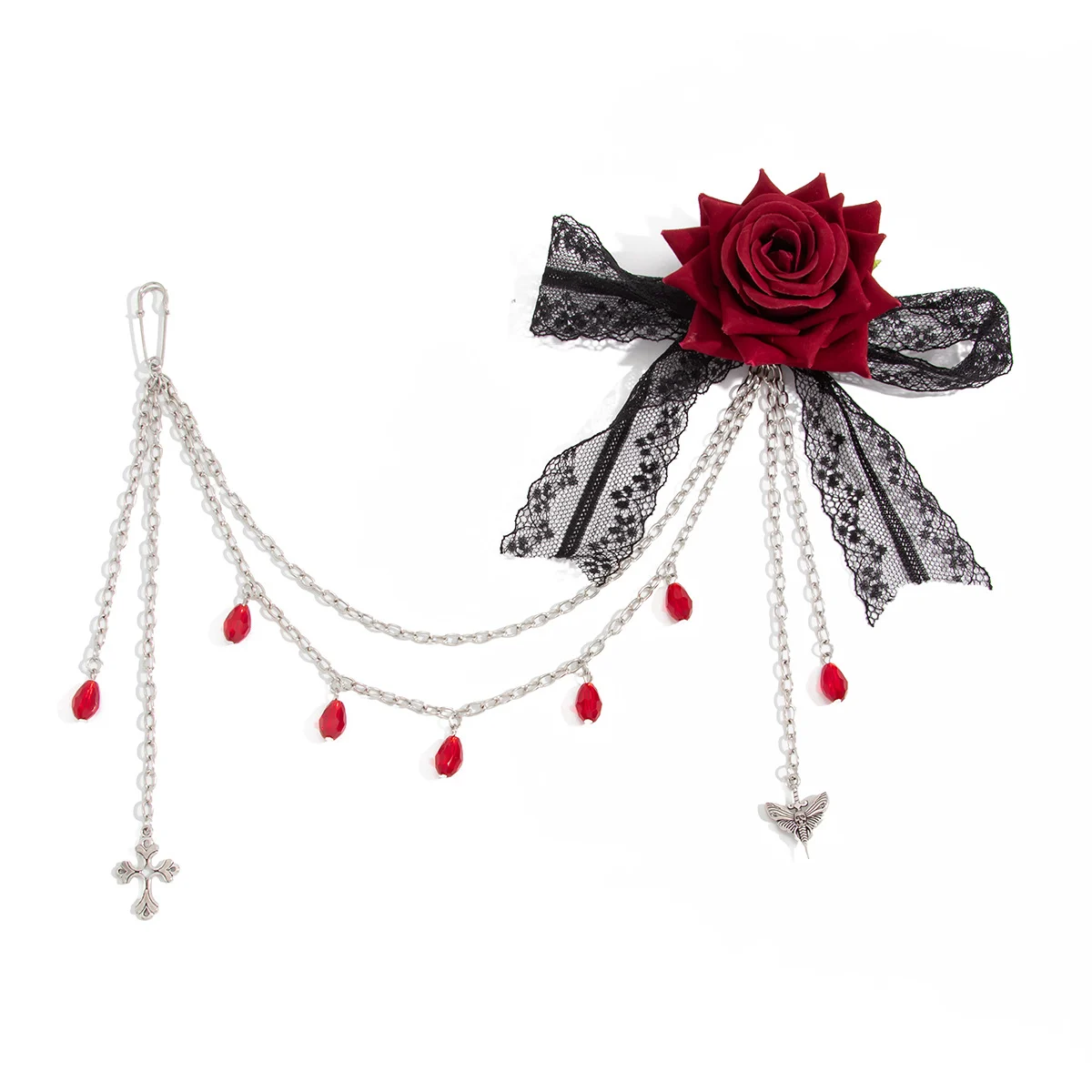 Dark-style Rose Bud Lace Tassel Brooch Pin — image 4