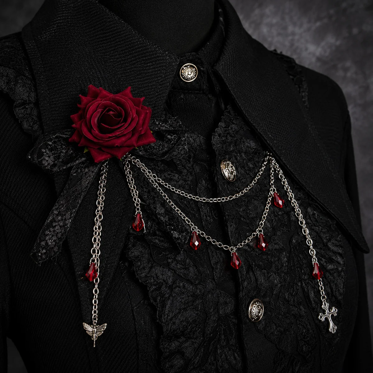 Dark-style Rose Bud Lace Tassel Brooch Pin — image 6