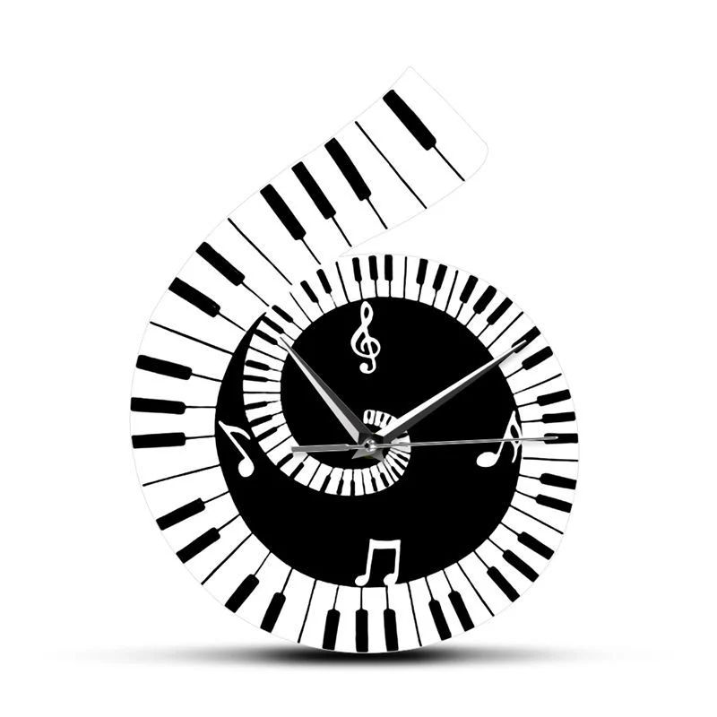 Decoration Wall Clock Treble Clef Piano Keyboard Musical Notes Irregular — image 3