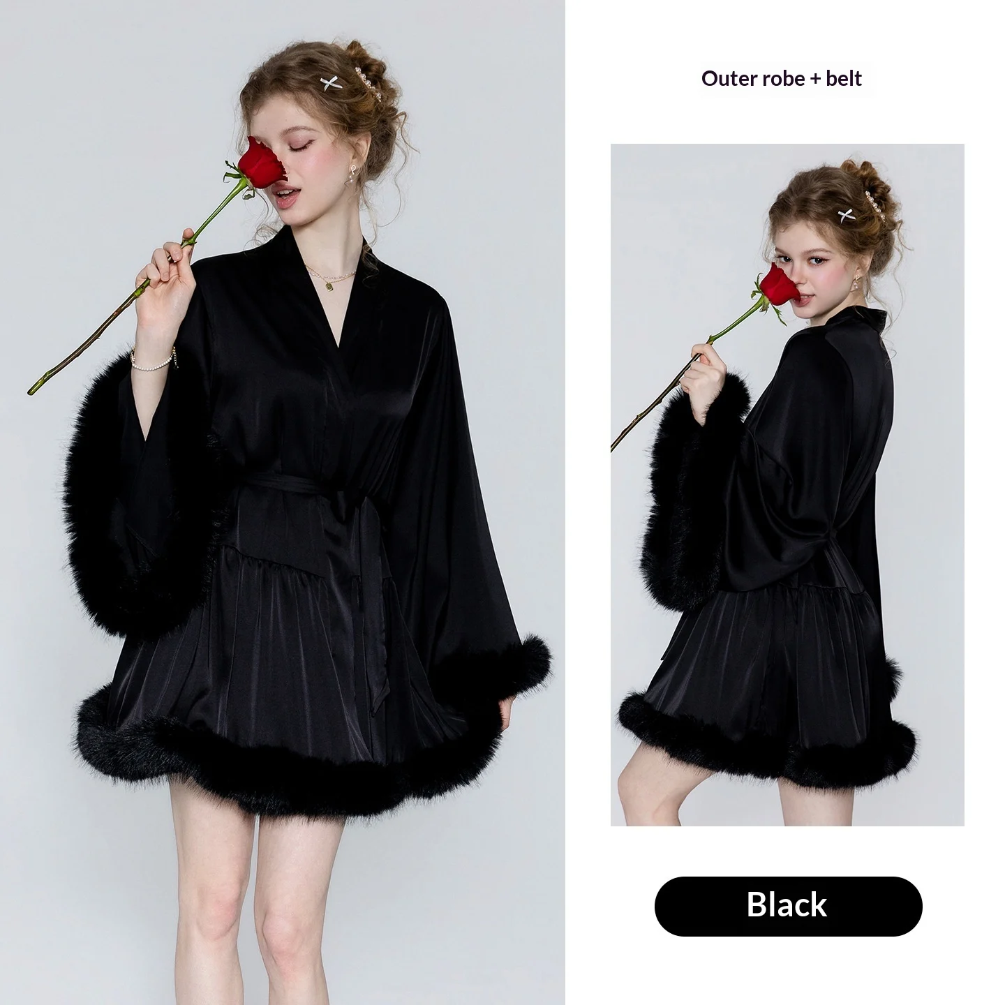 Deep-v Front-opening Plush Patchwork Relaxed-fit Robe — image 6