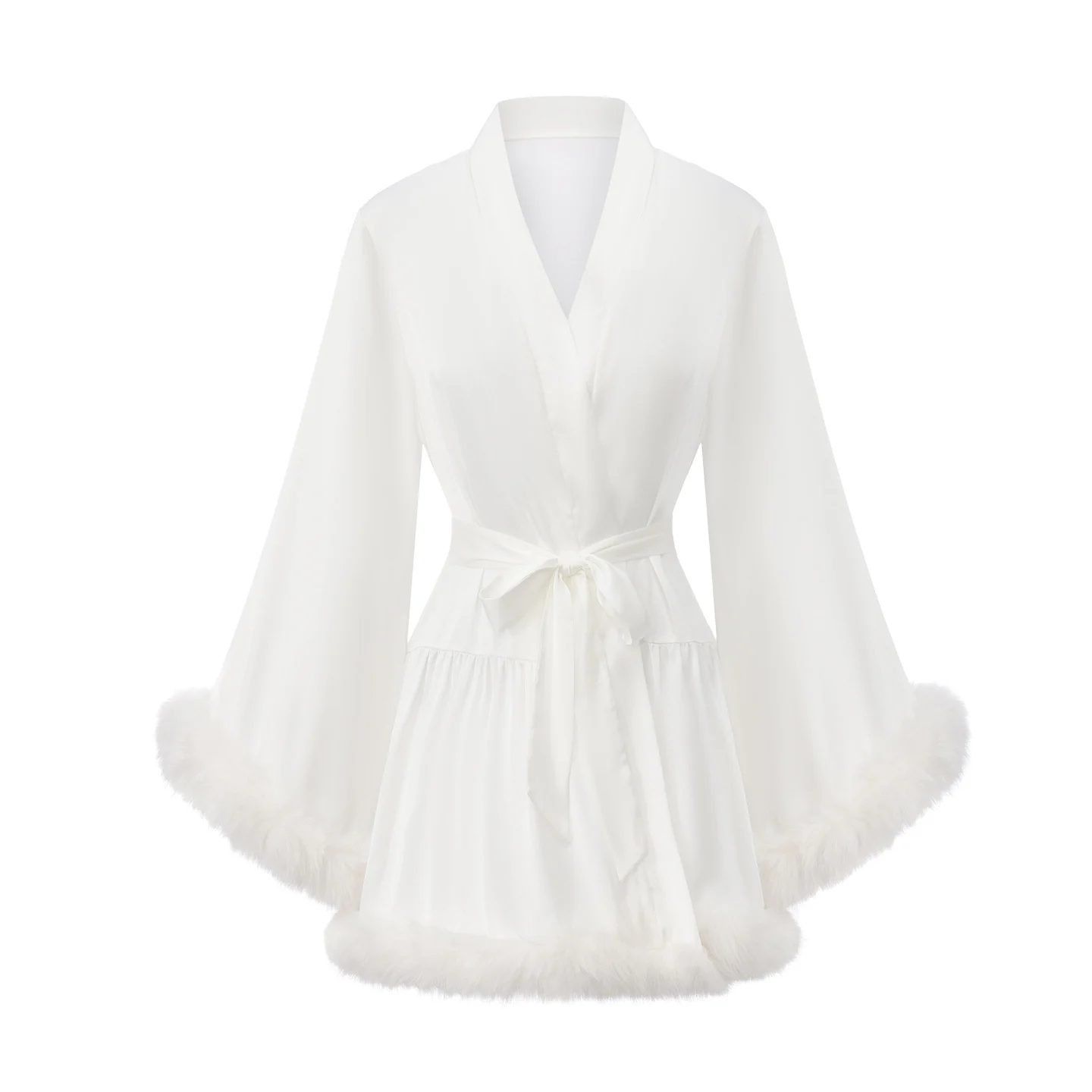 Deep-v Front-opening Plush Patchwork Relaxed-fit Robe — image 5
