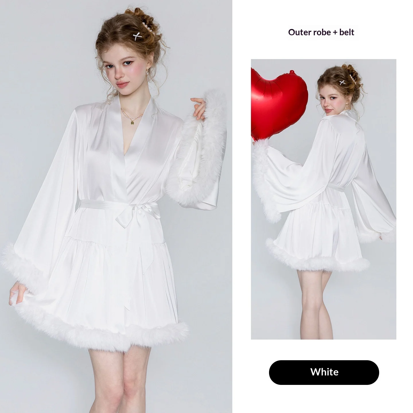 Deep-v Front-opening Plush Patchwork Relaxed-fit Robe — image 7