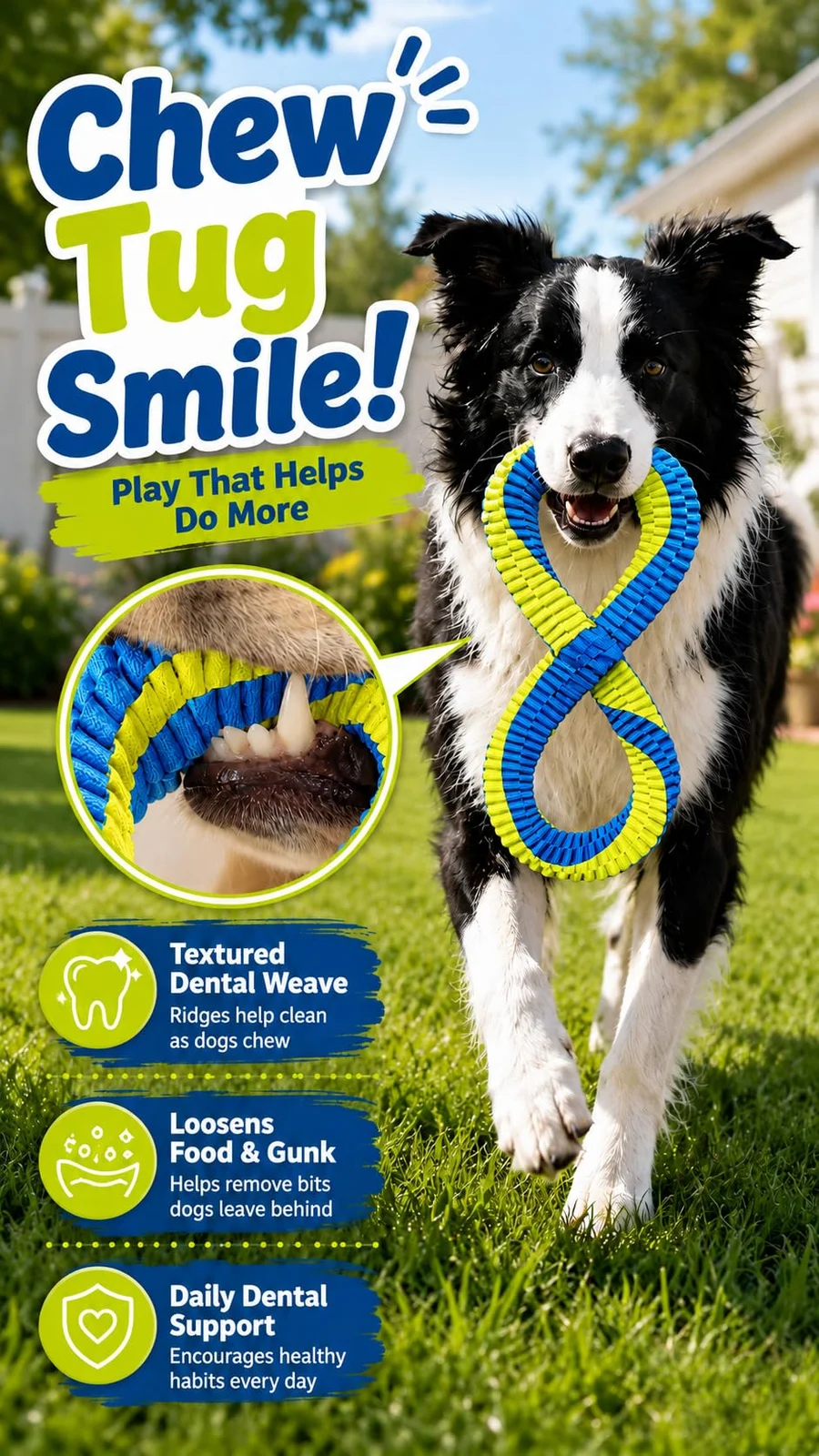 Dental Cleaning Tug Toy For Dogs, Dog Toy, L With Textured Weave, Washable Two Loop… — image 7