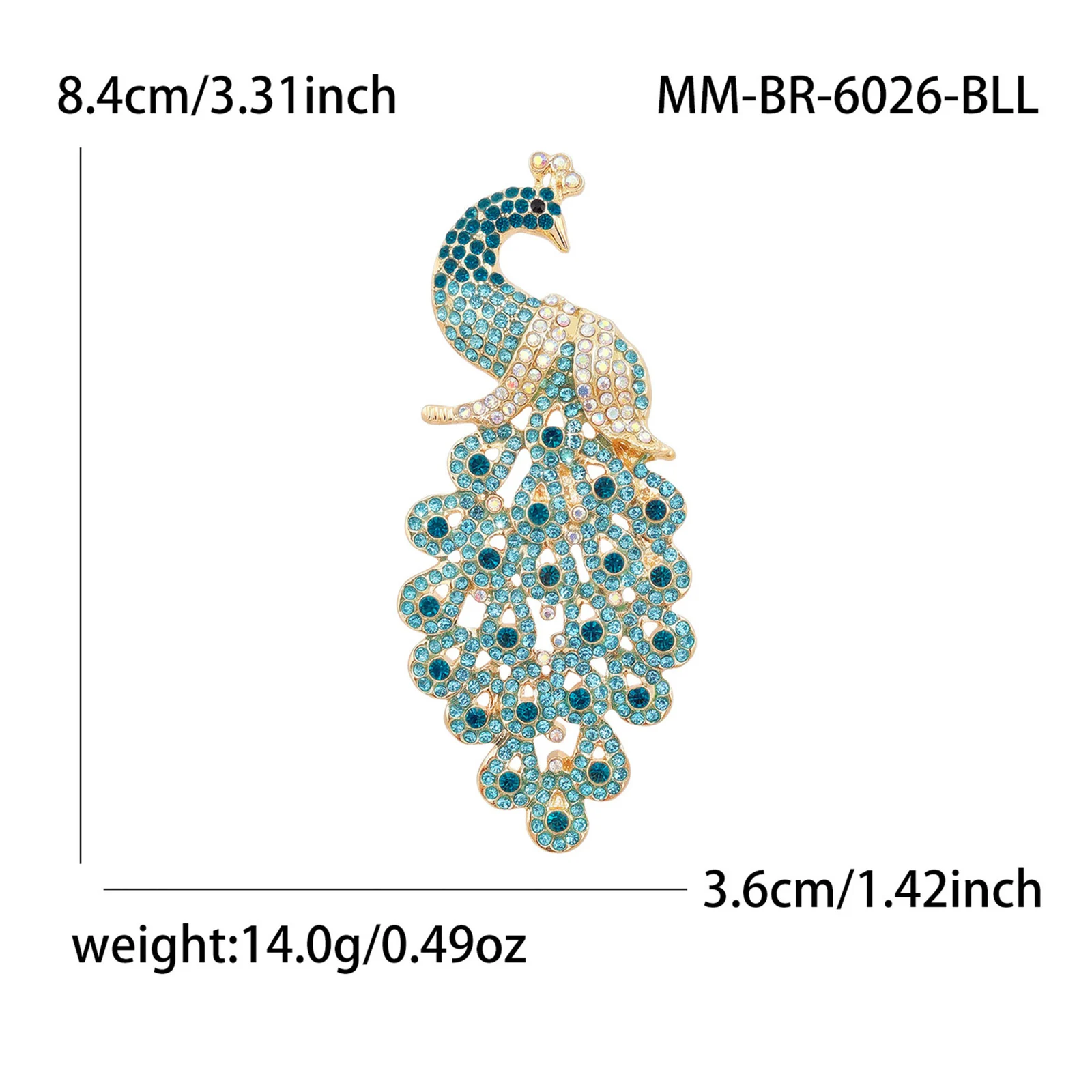 Diamond-encrusted Peacock Brooch Colorful Animal Corsage — image 2