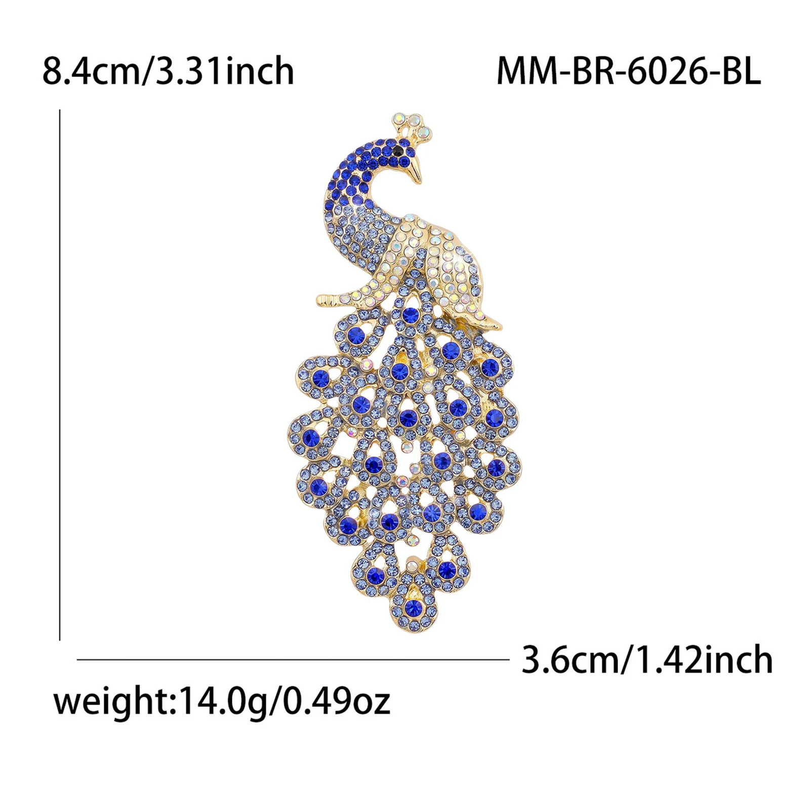 Diamond-encrusted Peacock Brooch Colorful Animal Corsage — variant image