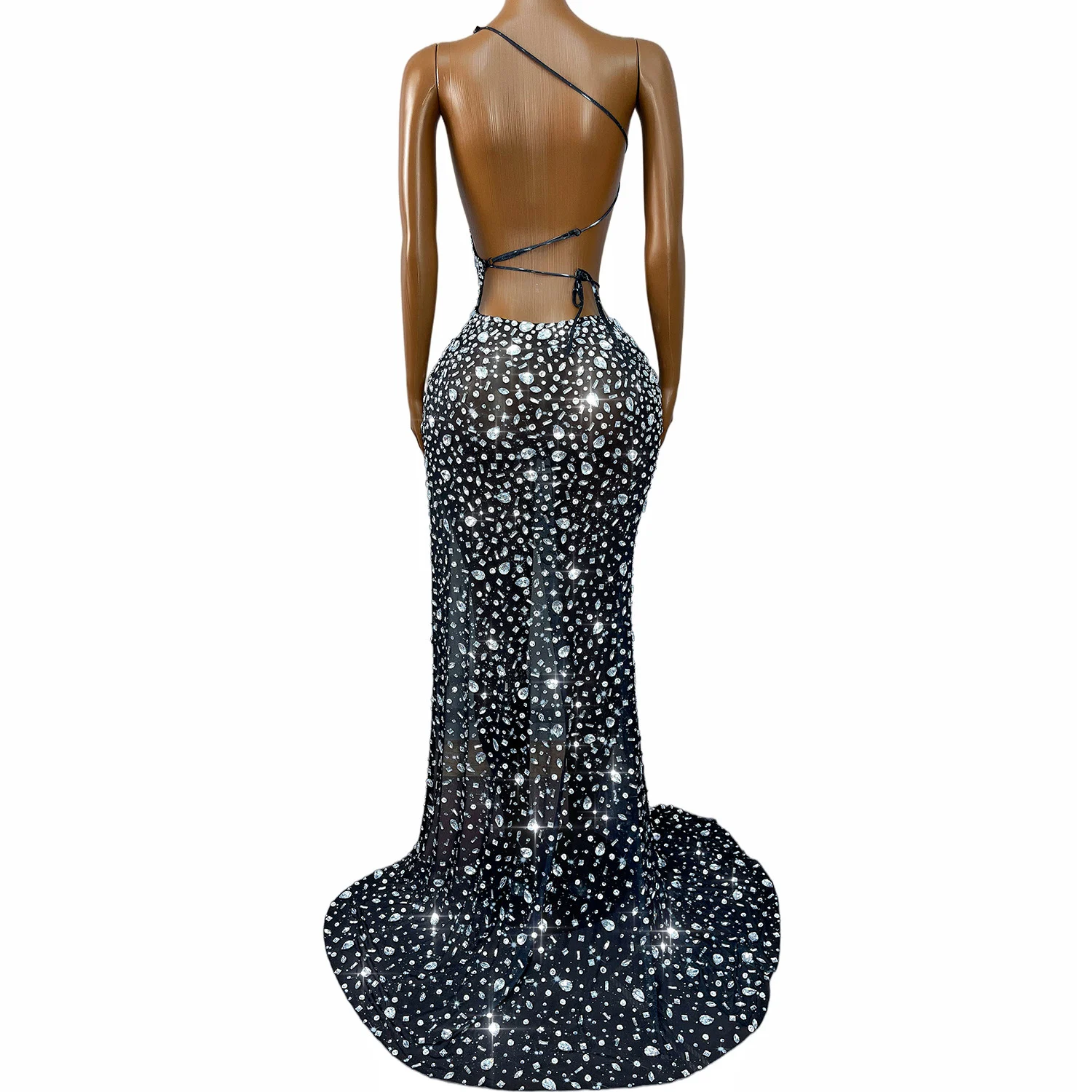 Diamond-studded Backless Strap Slit Dress — image 2
