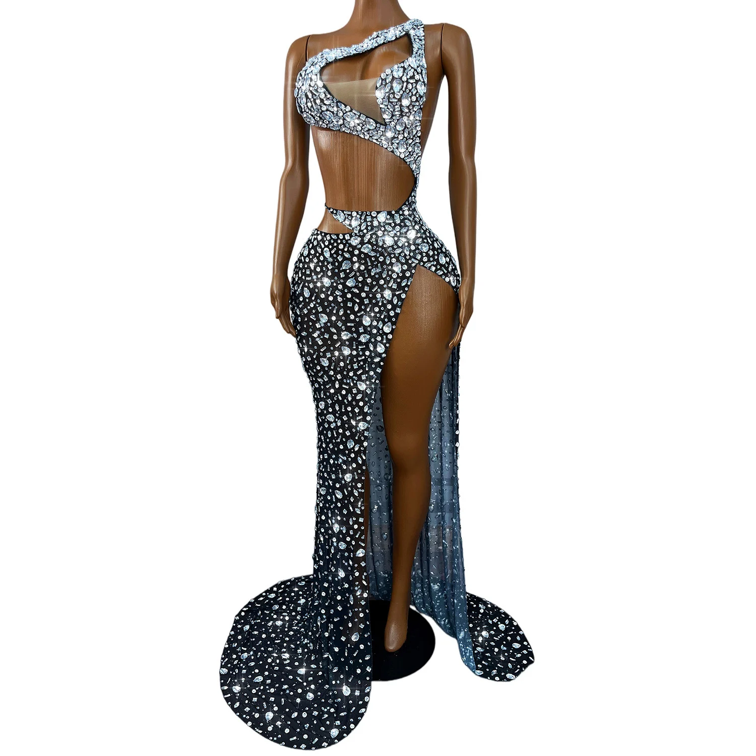 Diamond-studded Backless Strap Slit Dress — image 4