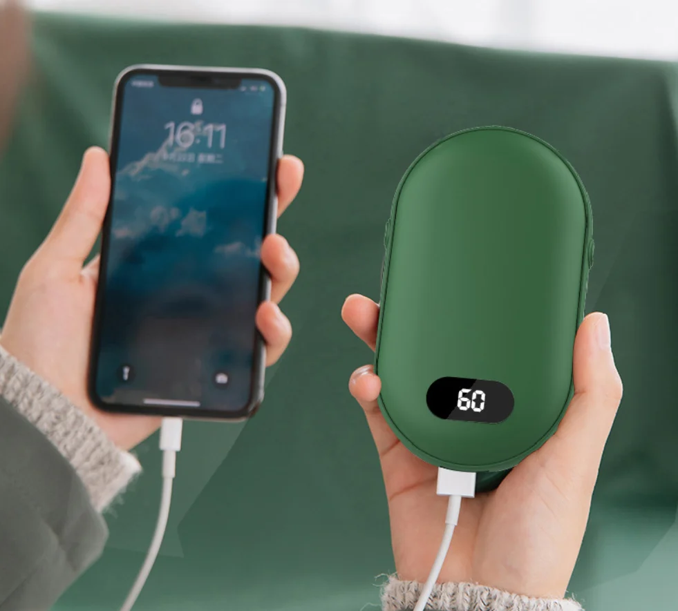 Digital Display Pebble Hand Warmer Power Bank, Double-sided Heating Rechargeable… — image 2