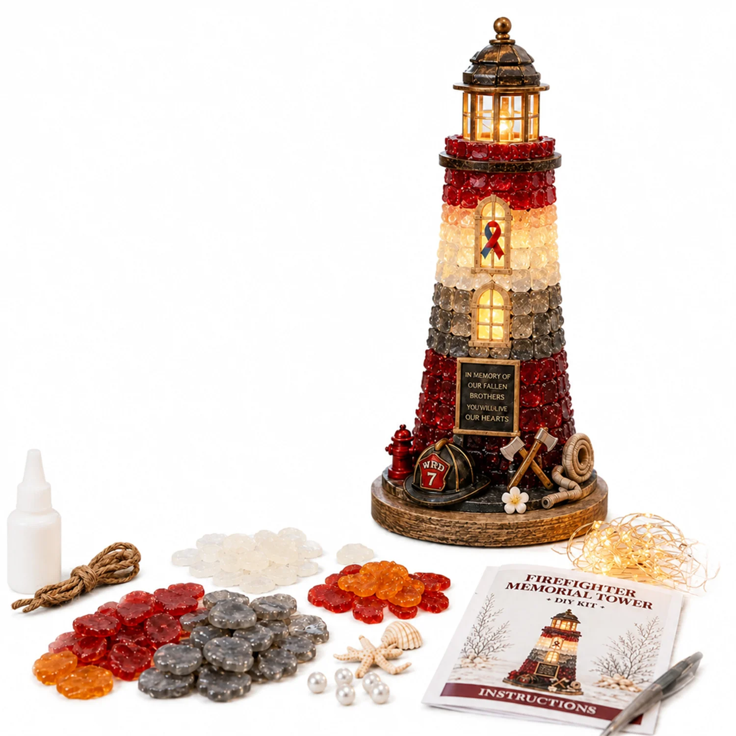 DIY Firefighter Memorial Tower Sea Glass Lighthouse Kit — image 4