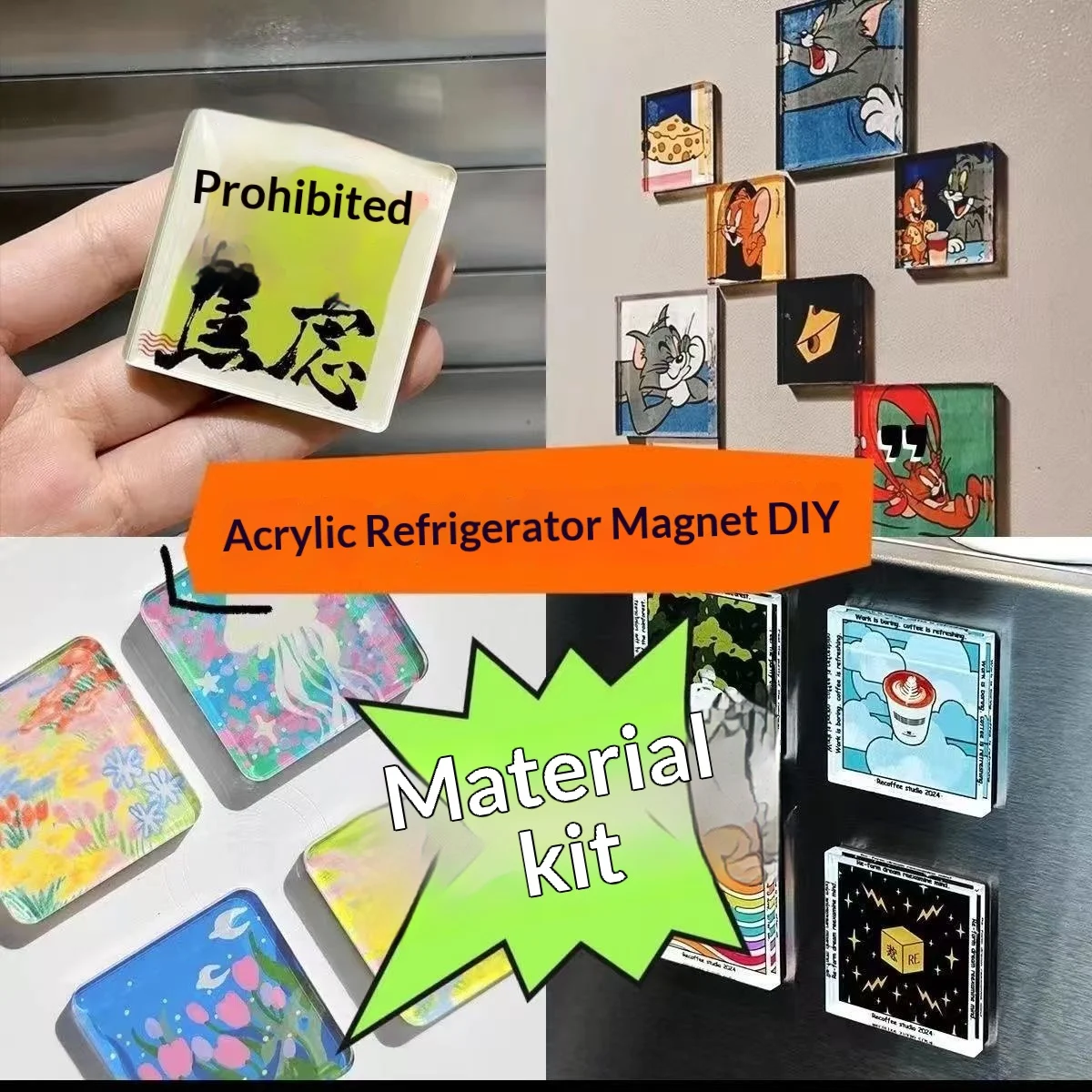 DIY Handmade Magnetic Fridge Magnets Square Transparent Tiles — image 6