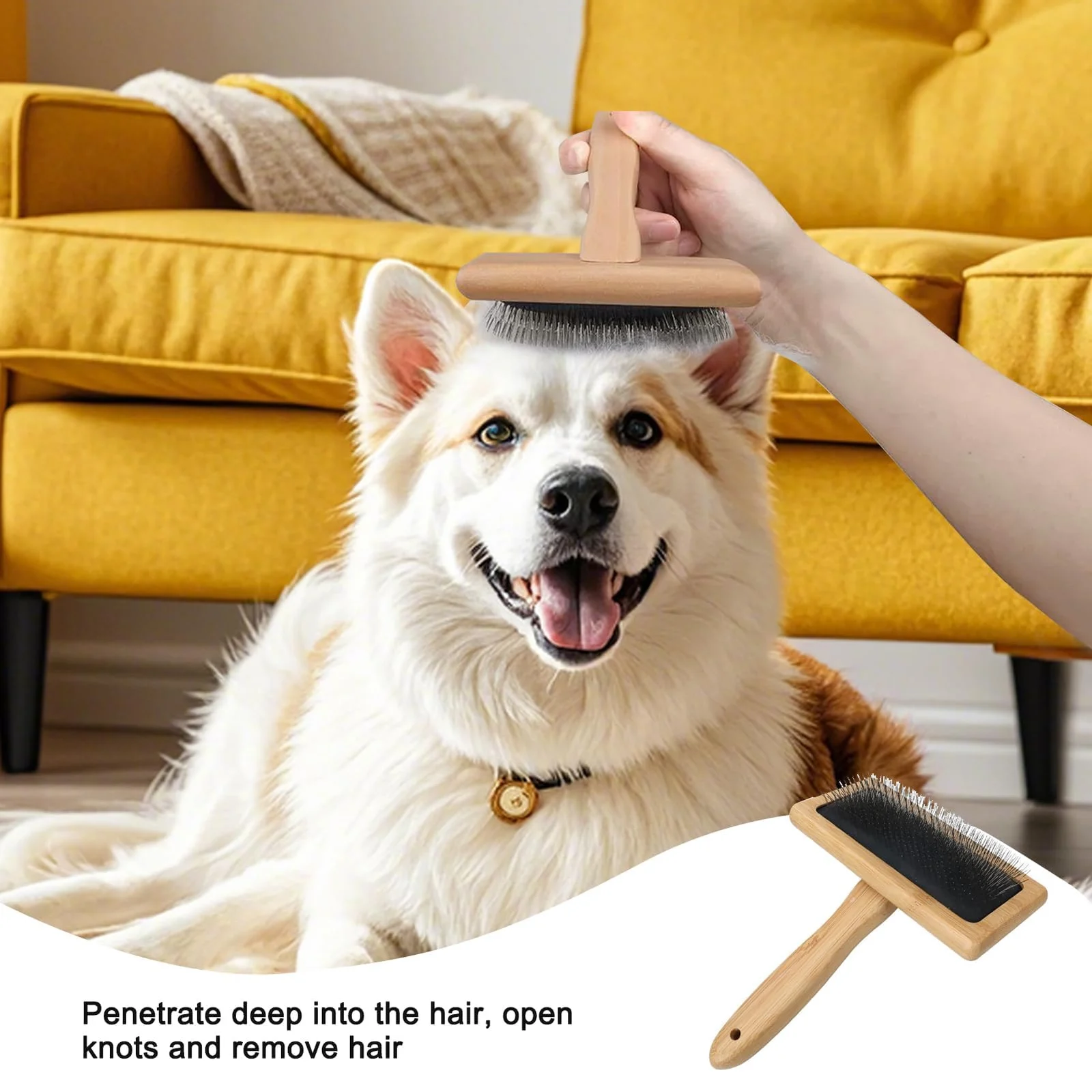 Dog & Cat Brush, Pet Slicker Brush With Bamboo Handle For Large Medium Short Hair… — image 6