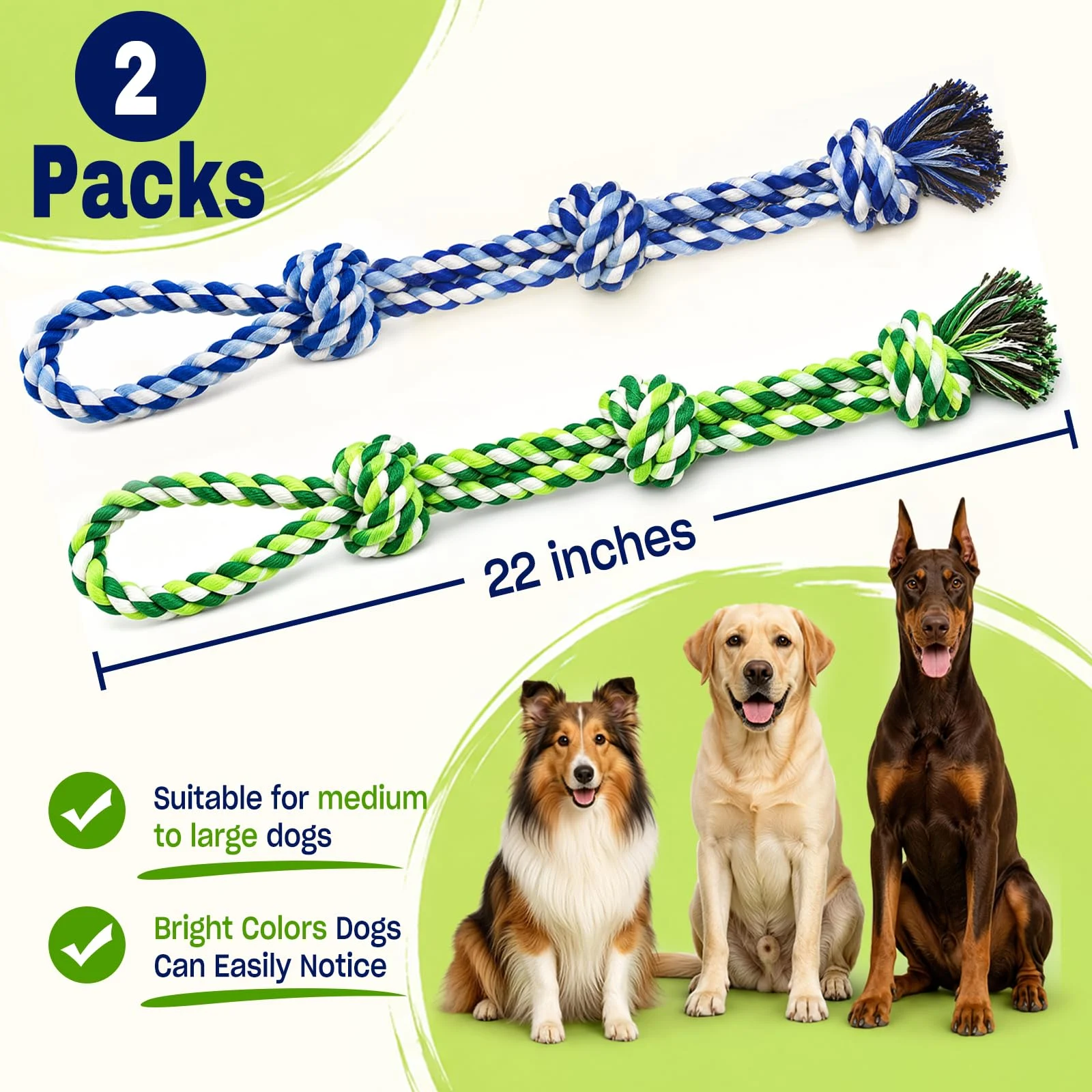 Dog Rope Toys For Aggressive Chewers, Tough Chew Heavy Duty Tug Of War Large Medium… — image 1