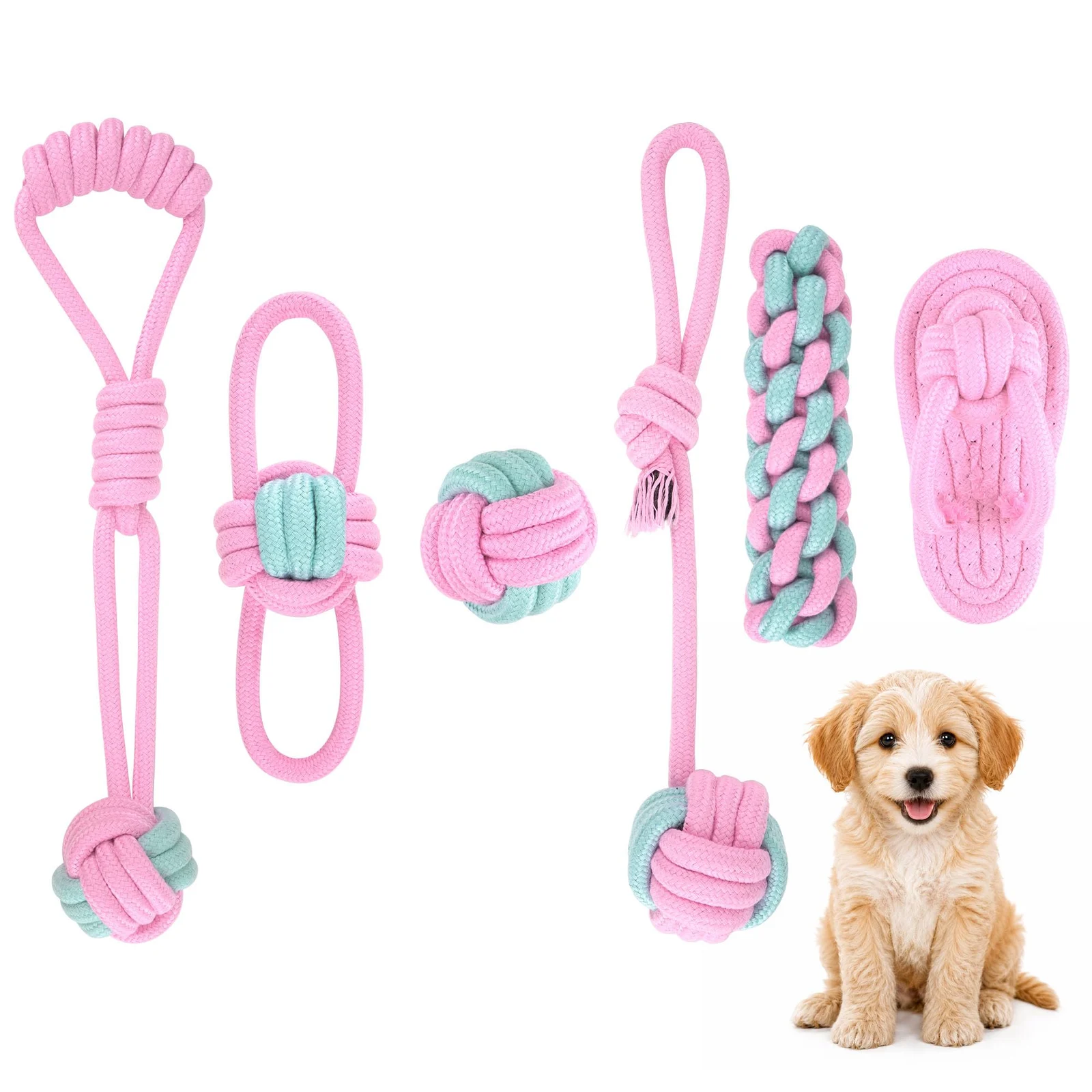 Dog Rope Toys For Puppies And Small Dogs, 6 Pack Cotton Chew Tug Teething Puppies,… — image 1