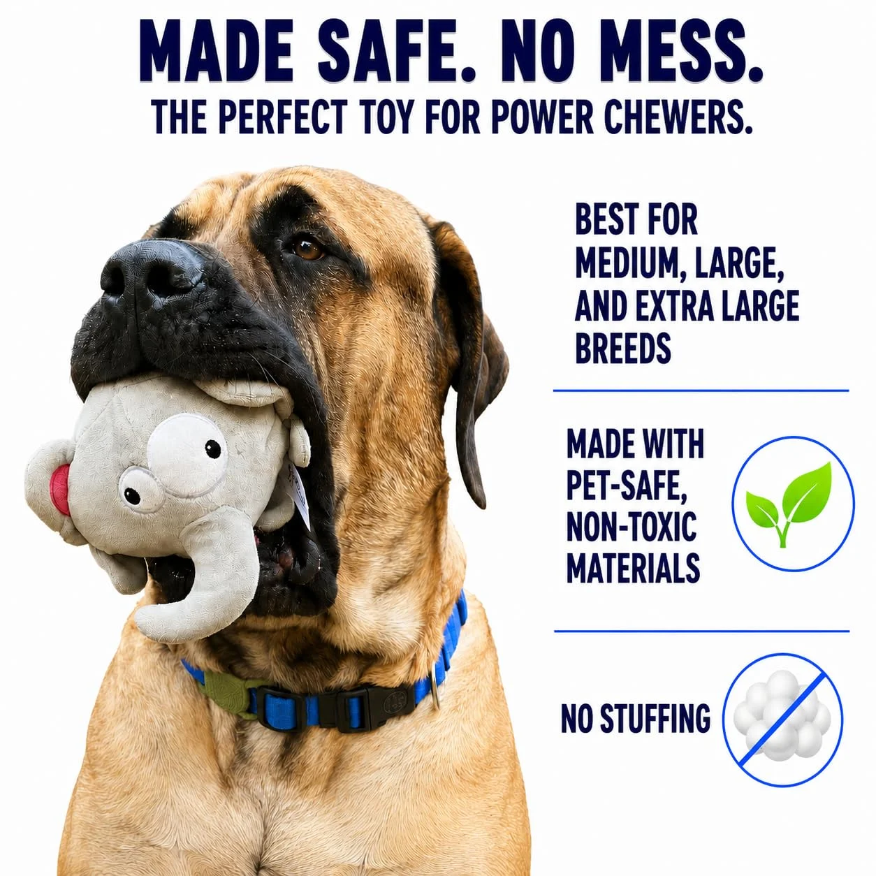 Dog Toy For Aggressive Chewers No Stuffing Crinkle Plush 3-in-1 Elephant , Durable… — image 5