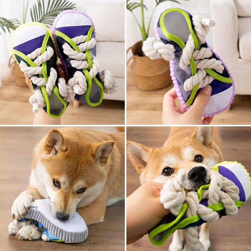 Dog Toys Shoes Pet Cotton Rope Slippers Sound Making Teeth Cleaning Built-in BB Airbag… — image 7