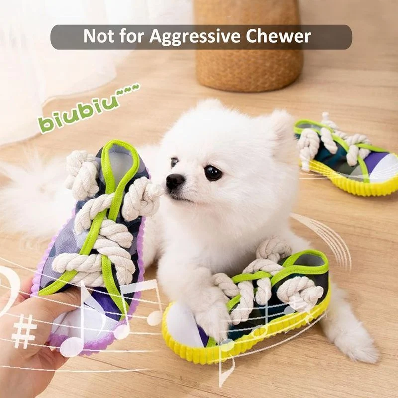 Dog Toys Shoes Pet Cotton Rope Slippers Sound Making Teeth Cleaning Built-in BB Airbag… — image 2