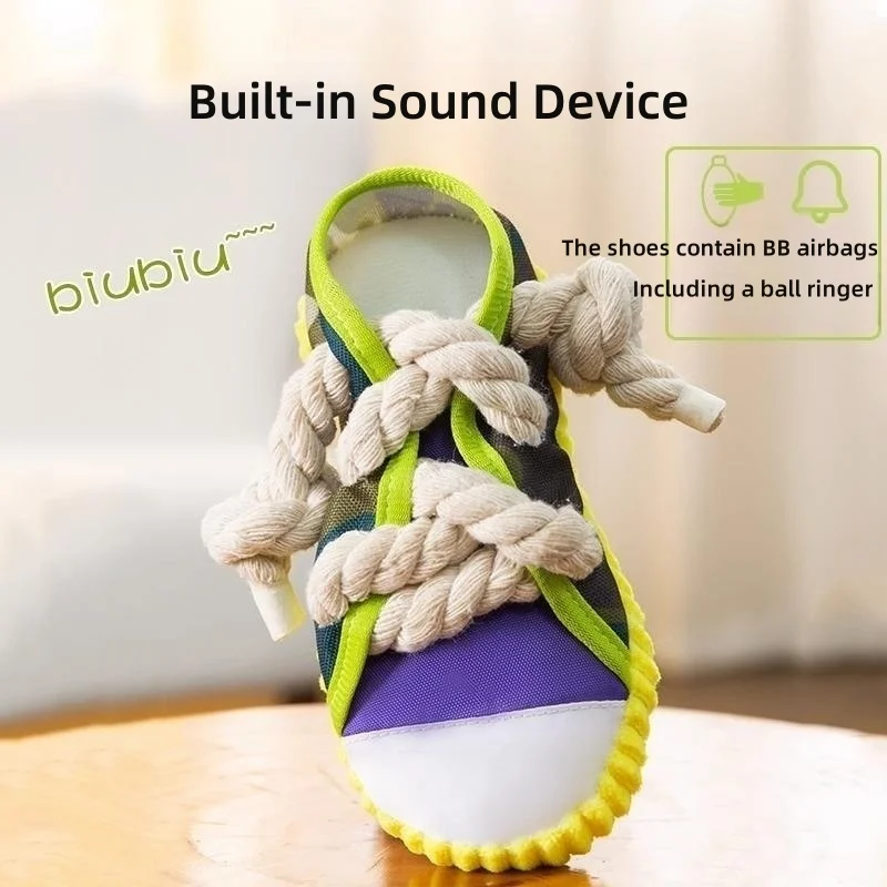 Dog Toys Shoes Pet Cotton Rope Slippers Sound Making Teeth Cleaning Built-in BB Airbag… — image 1