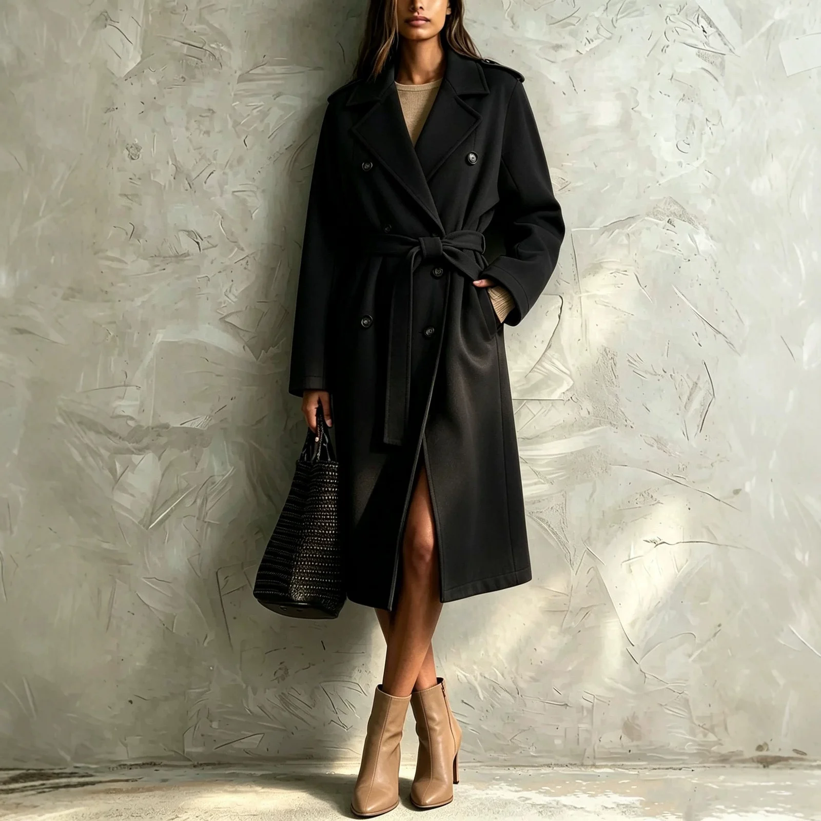 Double-breasted Belted Mid-length Wool Coat — image 7