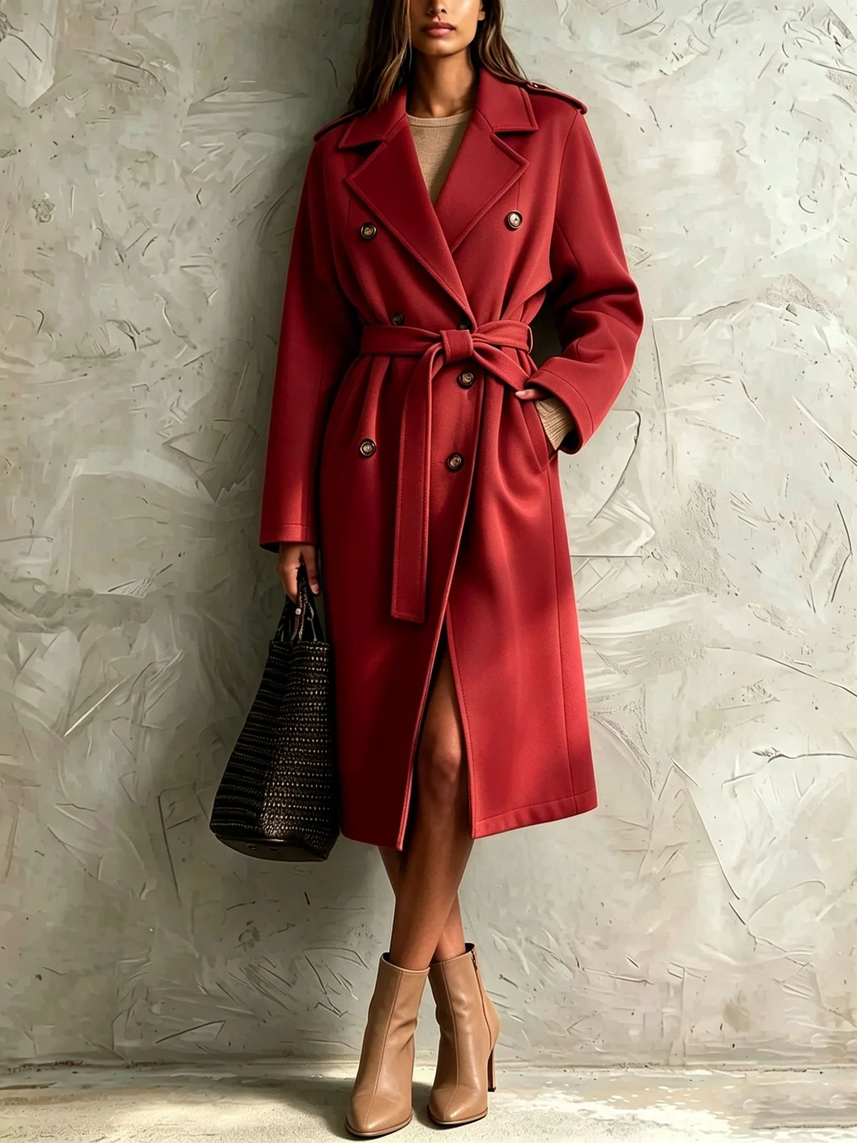 Double-breasted Belted Mid-length Wool Coat — image 9