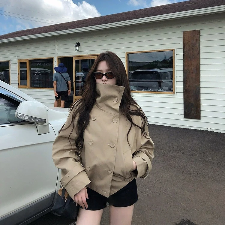 Double-breasted British-style Short Trench Coat With A Stand-up Collar For Women — image 2