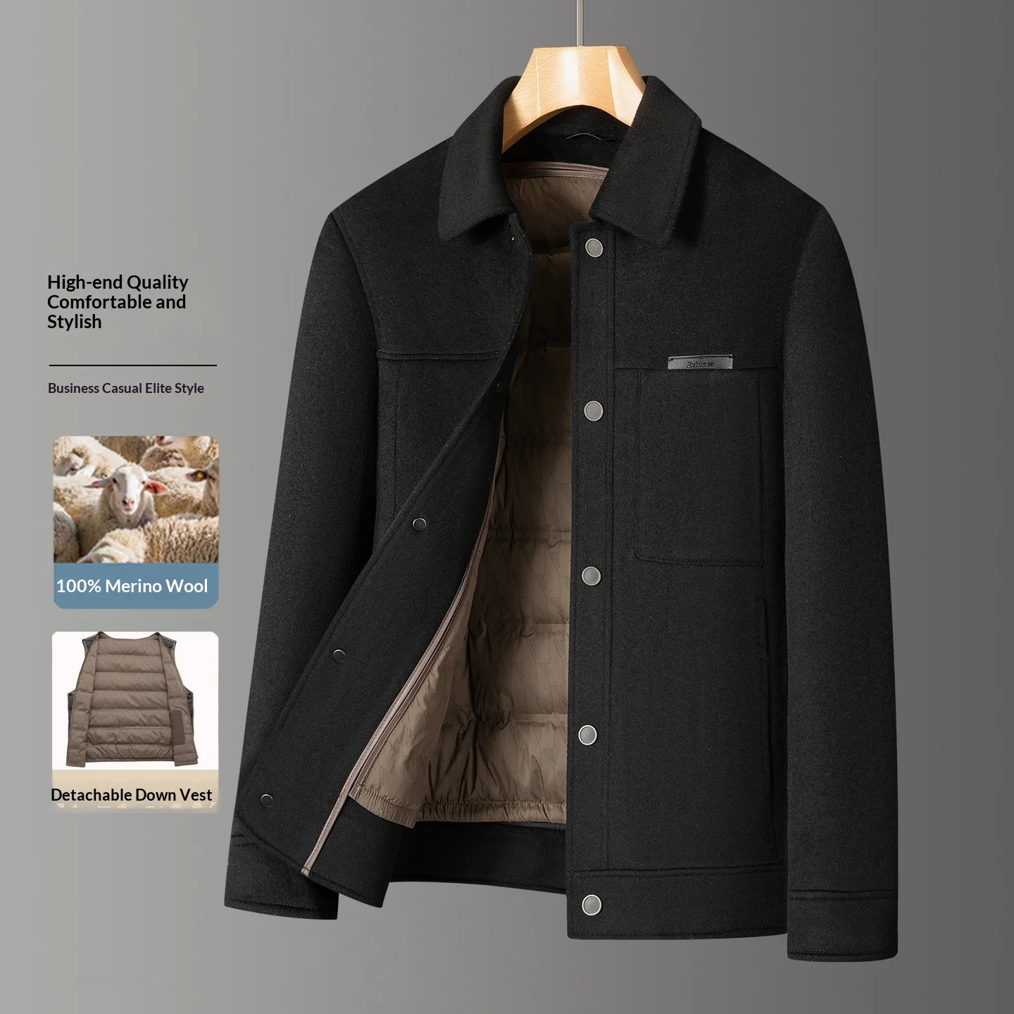 Double-breasted Wool Coat Mens Casual Outerwear — image 4