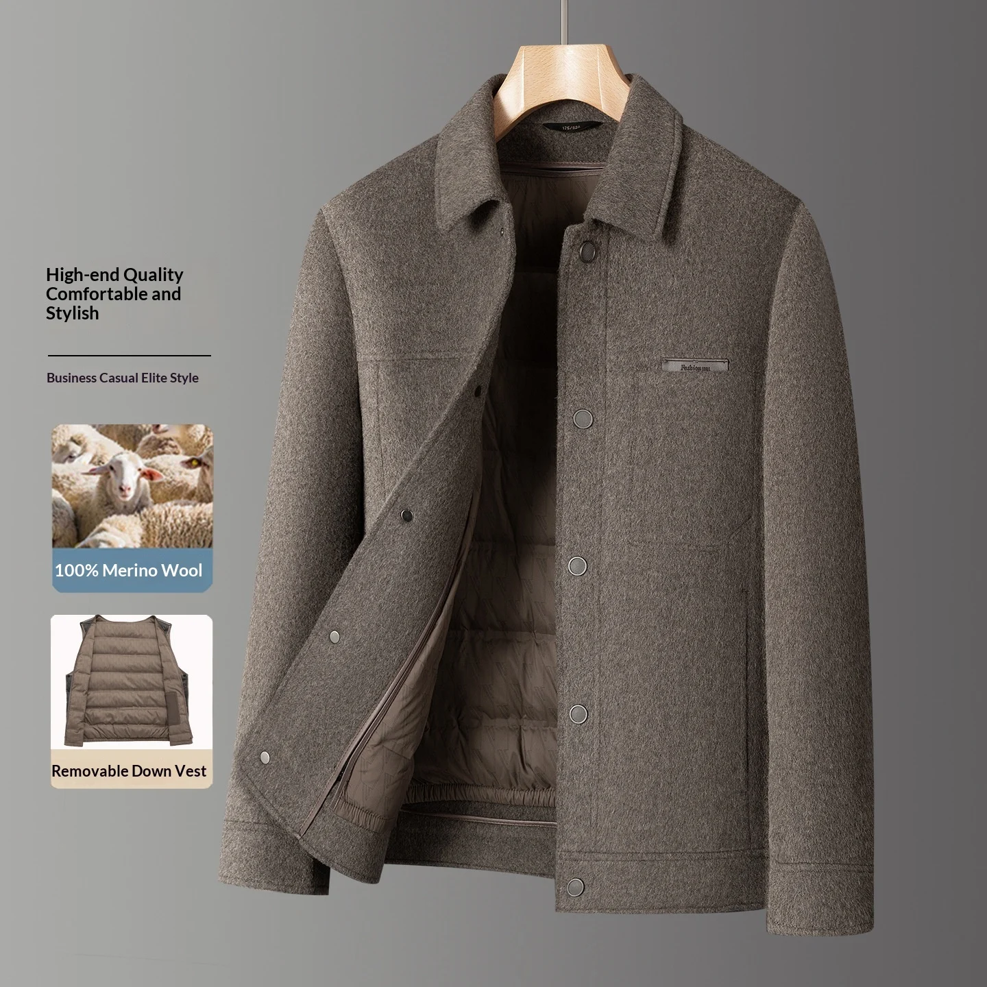 Double-breasted Wool Coat Mens Casual Outerwear — image 5