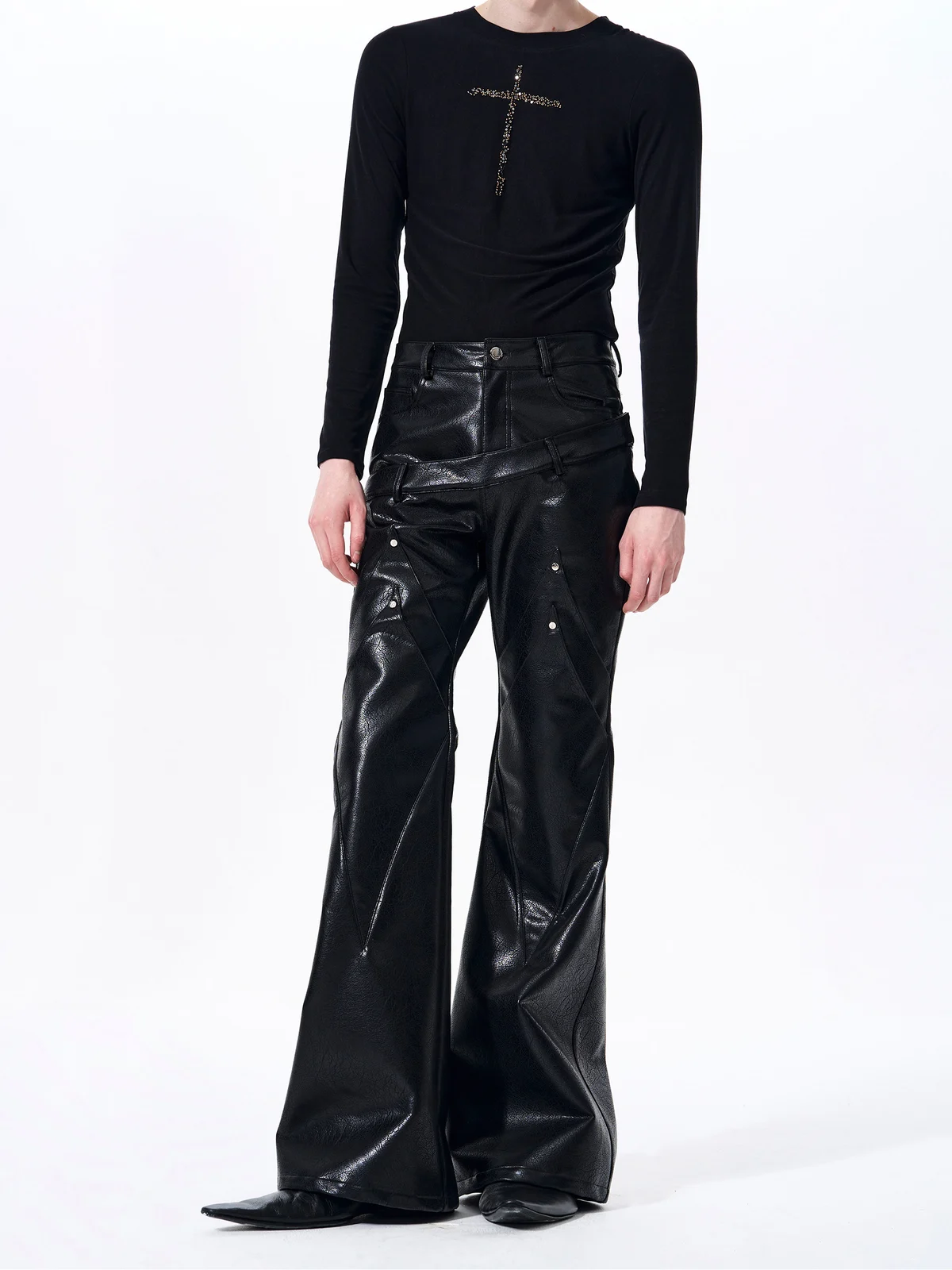Double-waistband, Slightly Flared Leather Pants — image 2