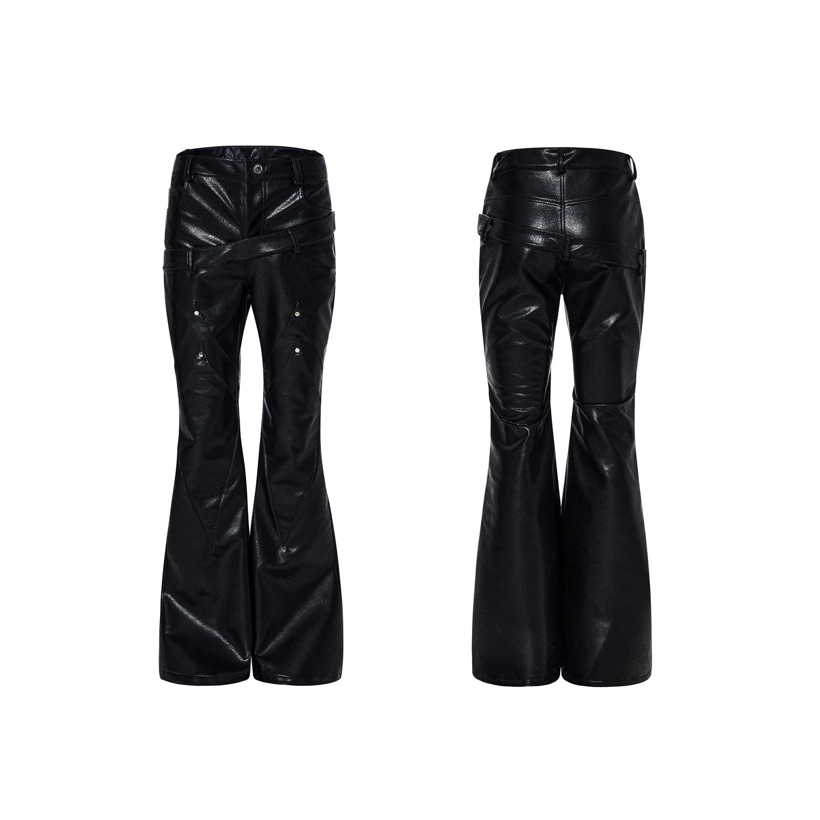 Double-waistband, Slightly Flared Leather Pants — image 3