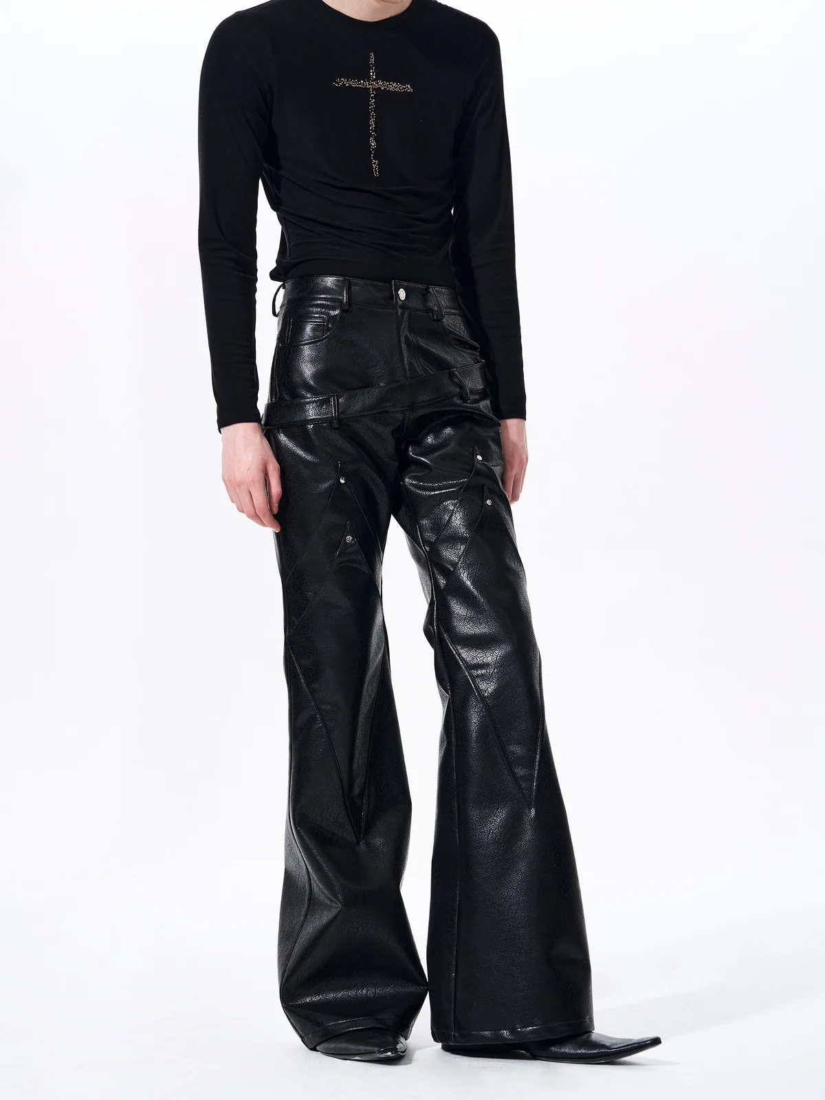 Double-waistband, Slightly Flared Leather Pants — image 4