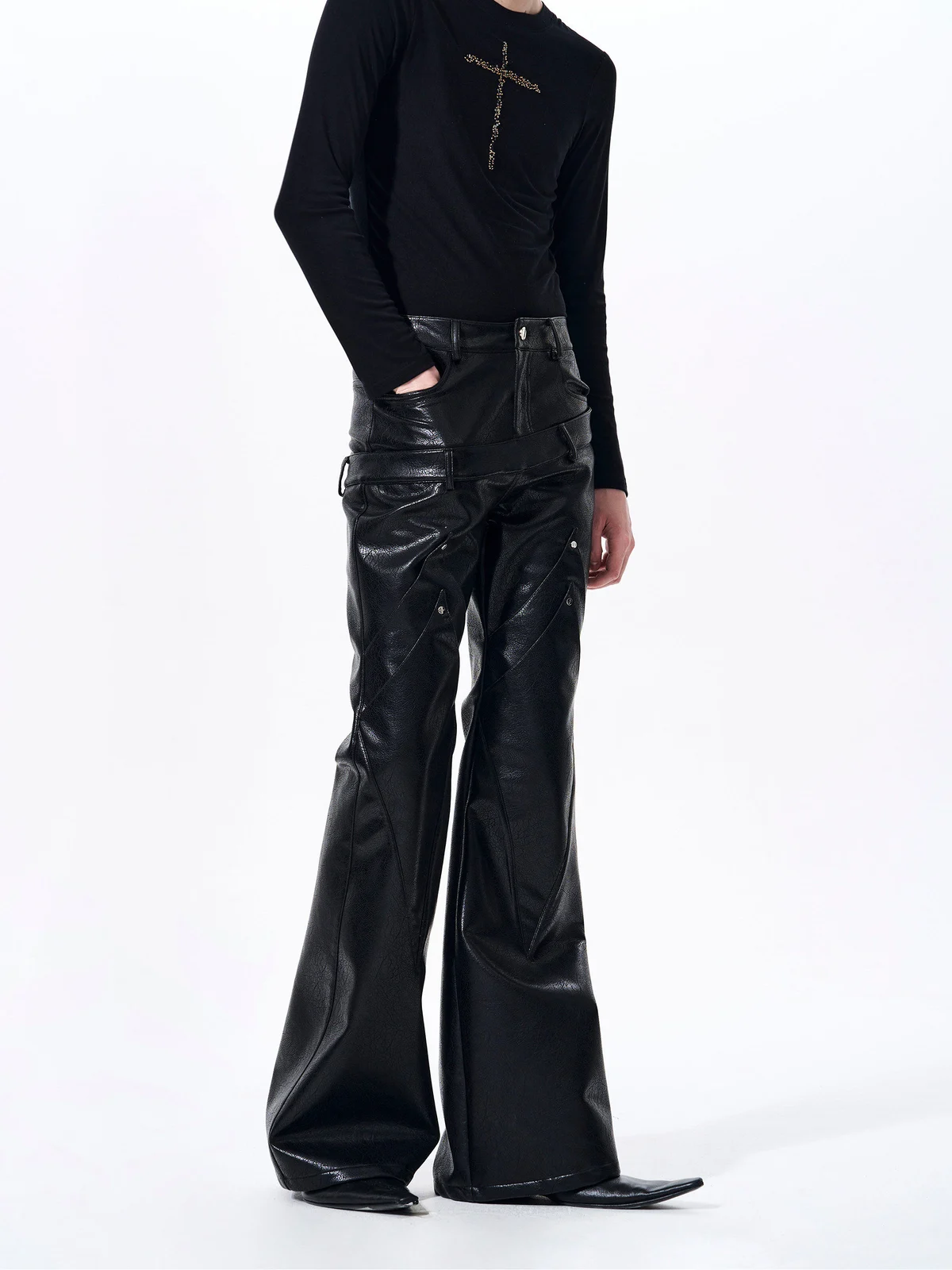 Double-waistband, Slightly Flared Leather Pants — image 7