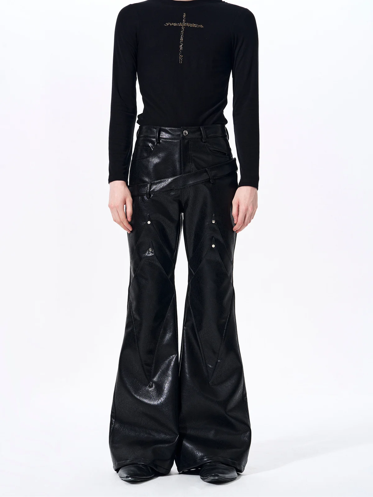 Double-waistband, Slightly Flared Leather Pants — image 1