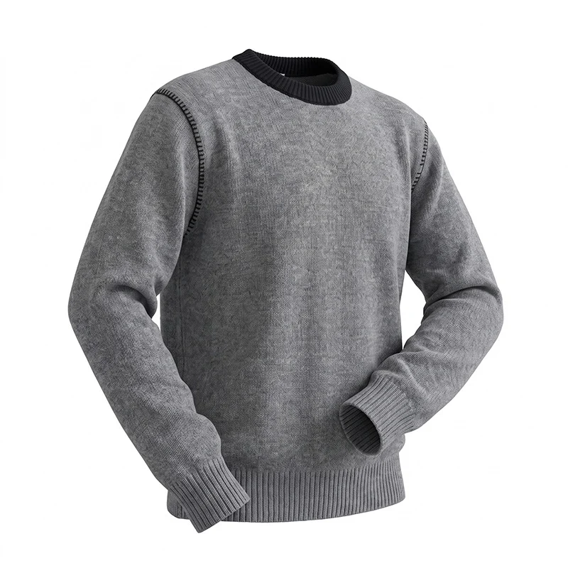 Double Zipper Round Neck Long Sleeve Sweater Men — image 3