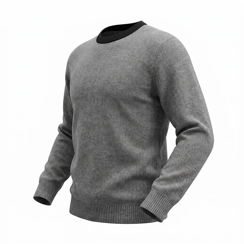 Double Zipper Round Neck Long Sleeve Sweater Men — image 7