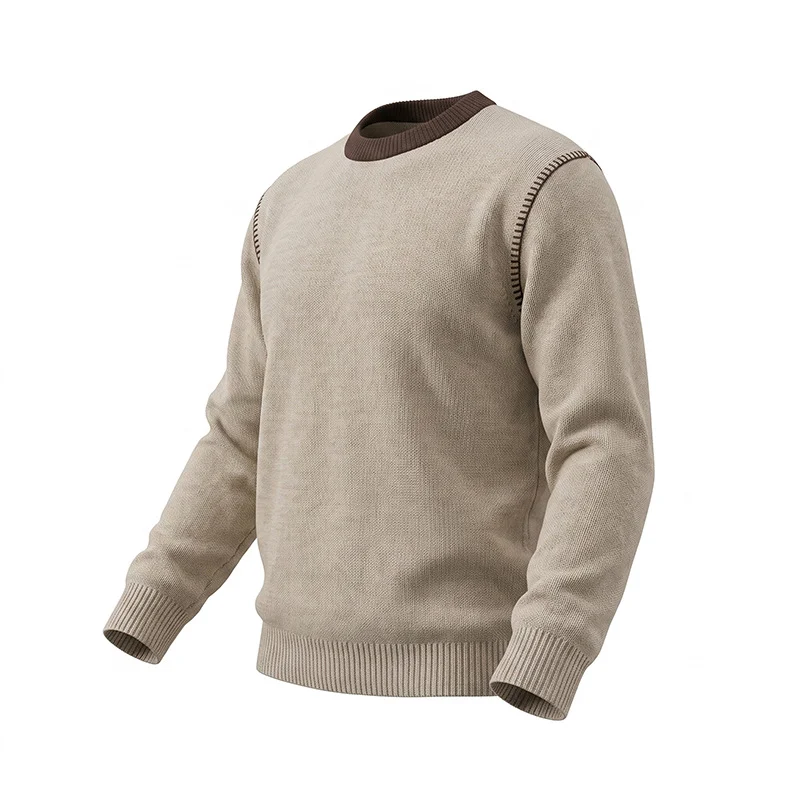 Double Zipper Round Neck Long Sleeve Sweater Men — image 6